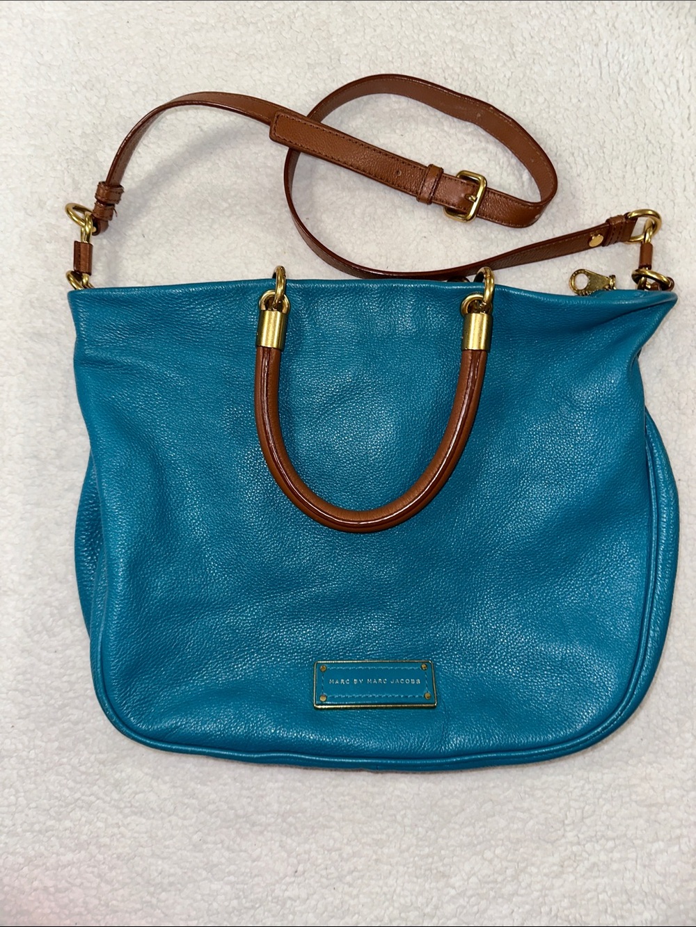 Marc by Marc Jacobs Turquoise Leather Shoulder Bag with Brown Handles